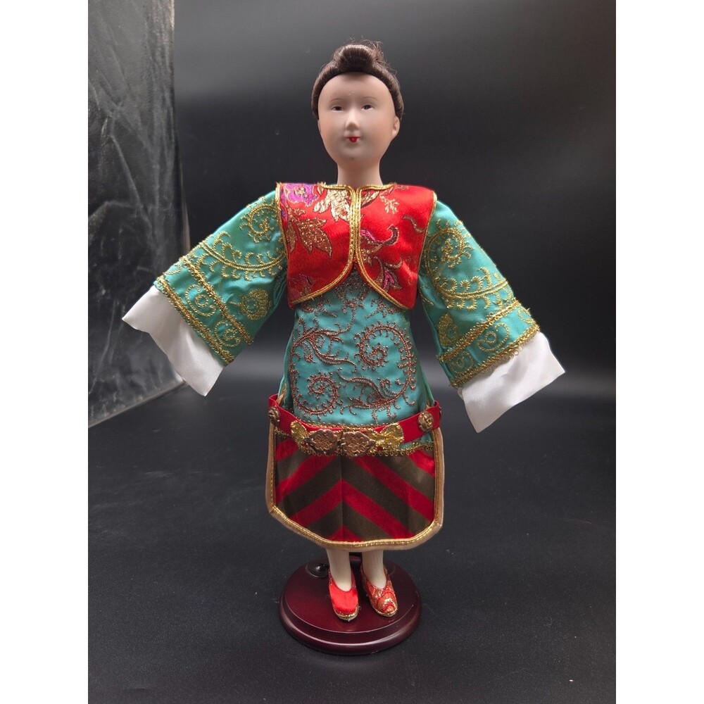 Vintage Chinese Opera Doll Handmade & Painted Porcelain Head Hands Feet Silk